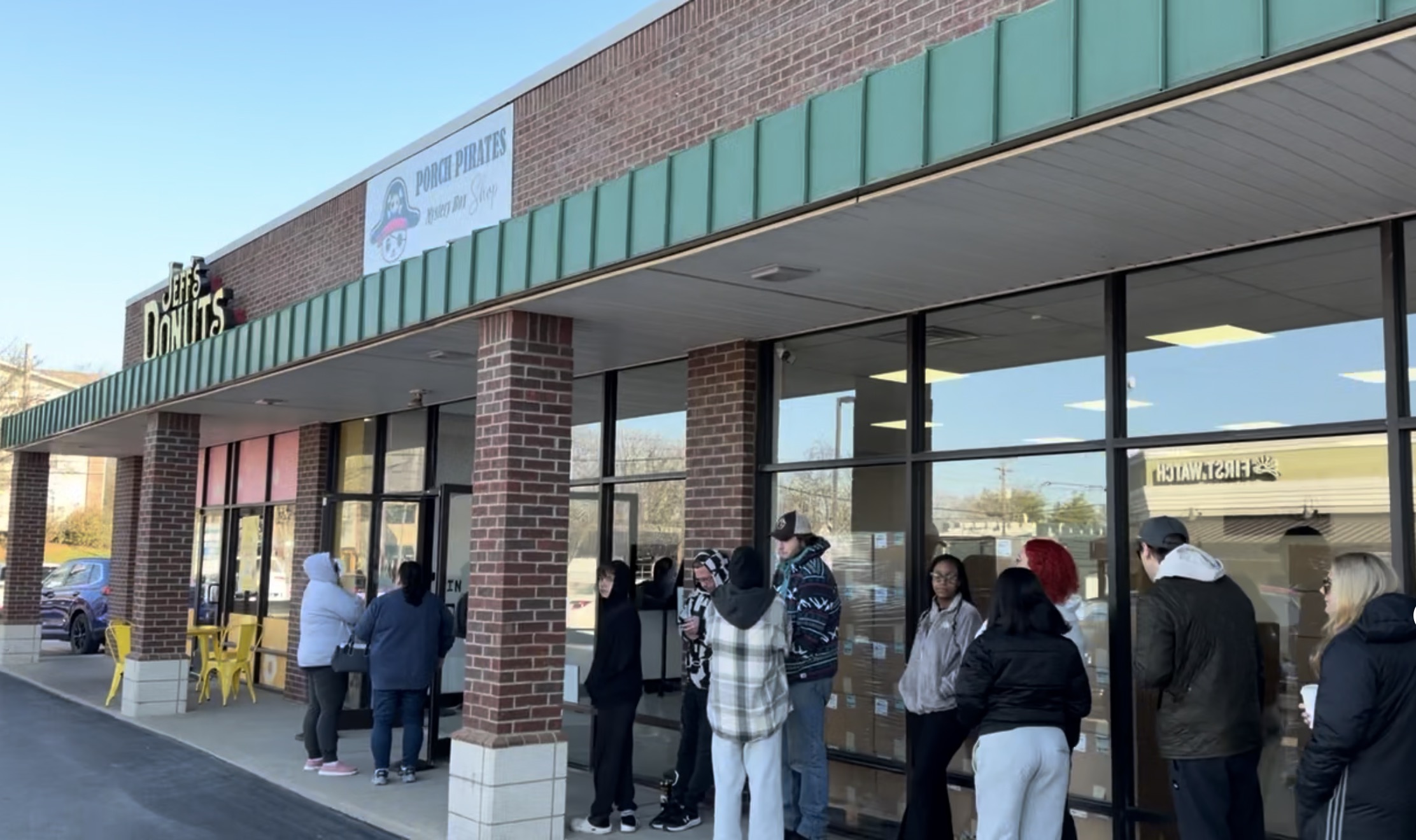 Line of customers outside the Porch Pirates Mystery Box Shop