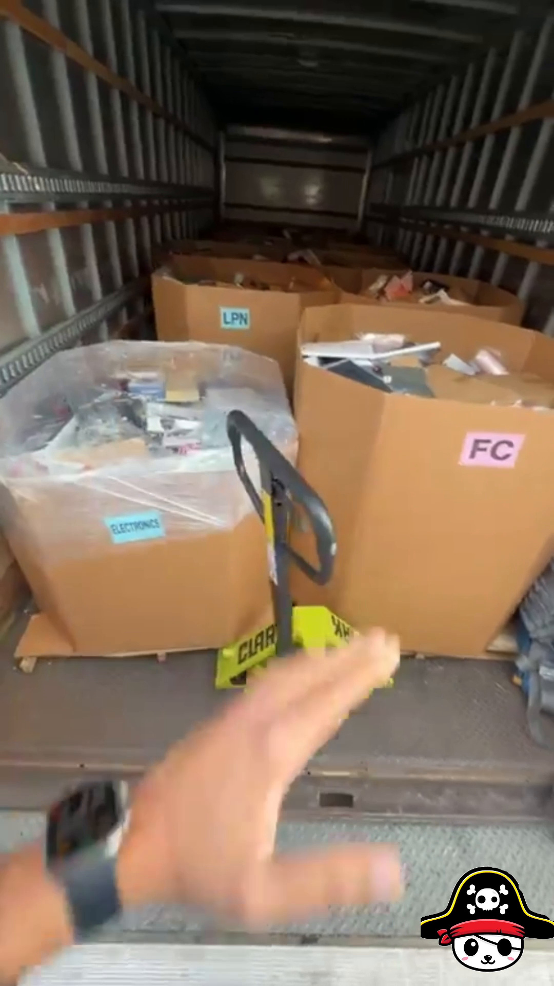 Inside a trailer loaded with gaylords of liquidation inventory